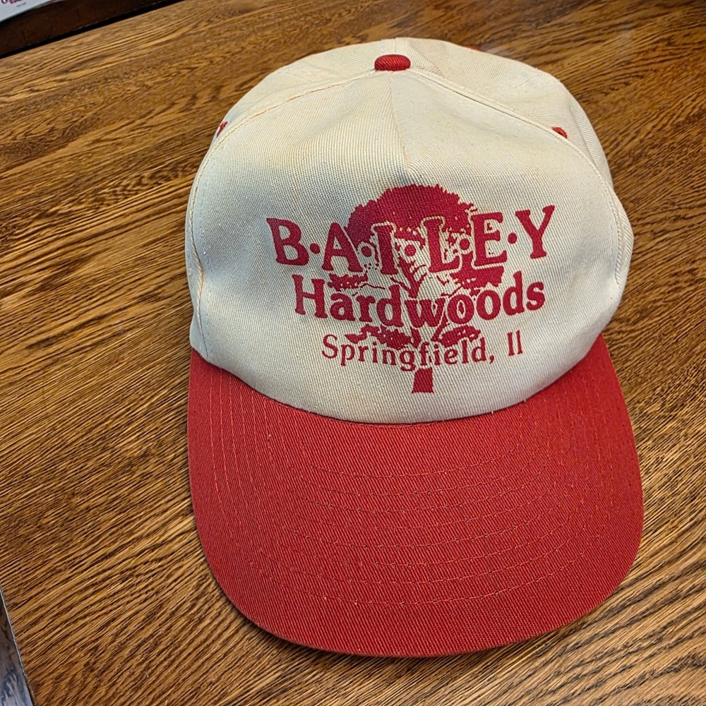 Vintage Bailey Hardwoods Springfield IL Trucker Hat Red White Snapback Cap